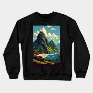 Hawaiian Landscape Pixel Art Island Mountains Crewneck Sweatshirt